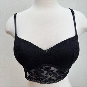 Victorias Secret Lace Bralette Push Up Bra Longline Sheer Black Pink Size Medium